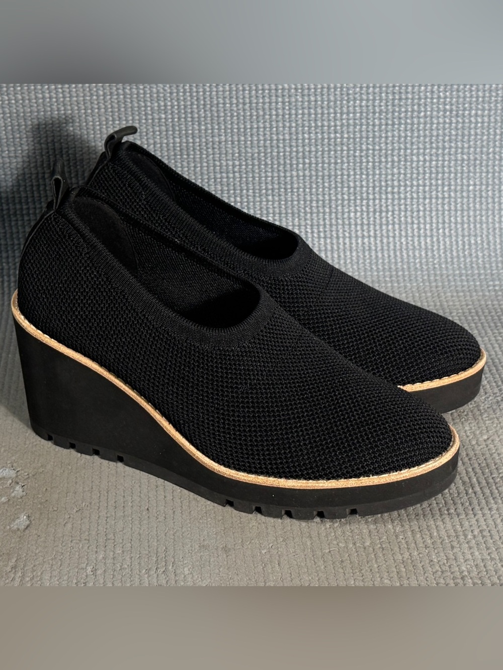 Eileen Fisher‎ Marie Black Knit Wedge Pump Loafer Shoes Women’s Size 8